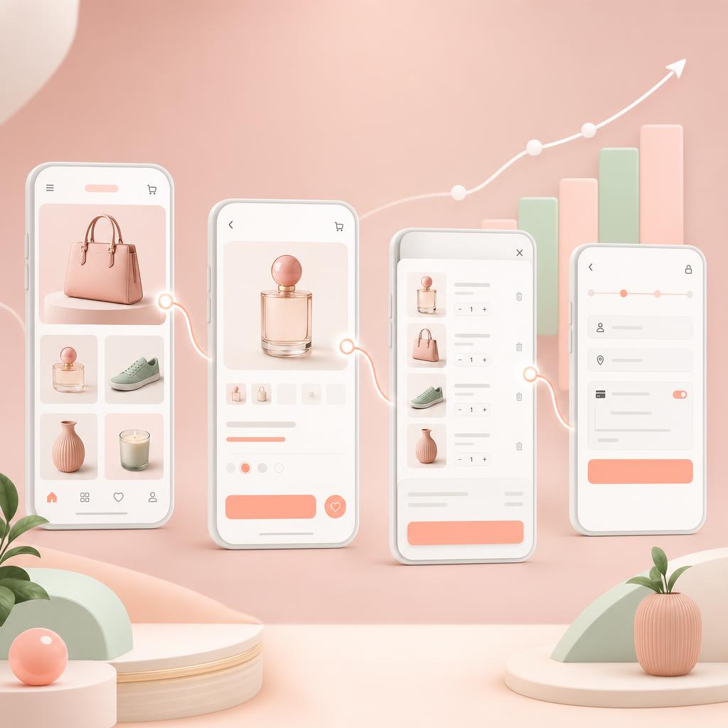 Mobile e-commerce product, cart, and checkout conversion journey