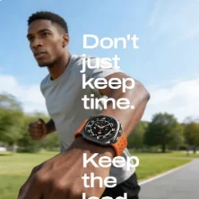 Runner wearing a smartwatch beside the line Don’t just keep time